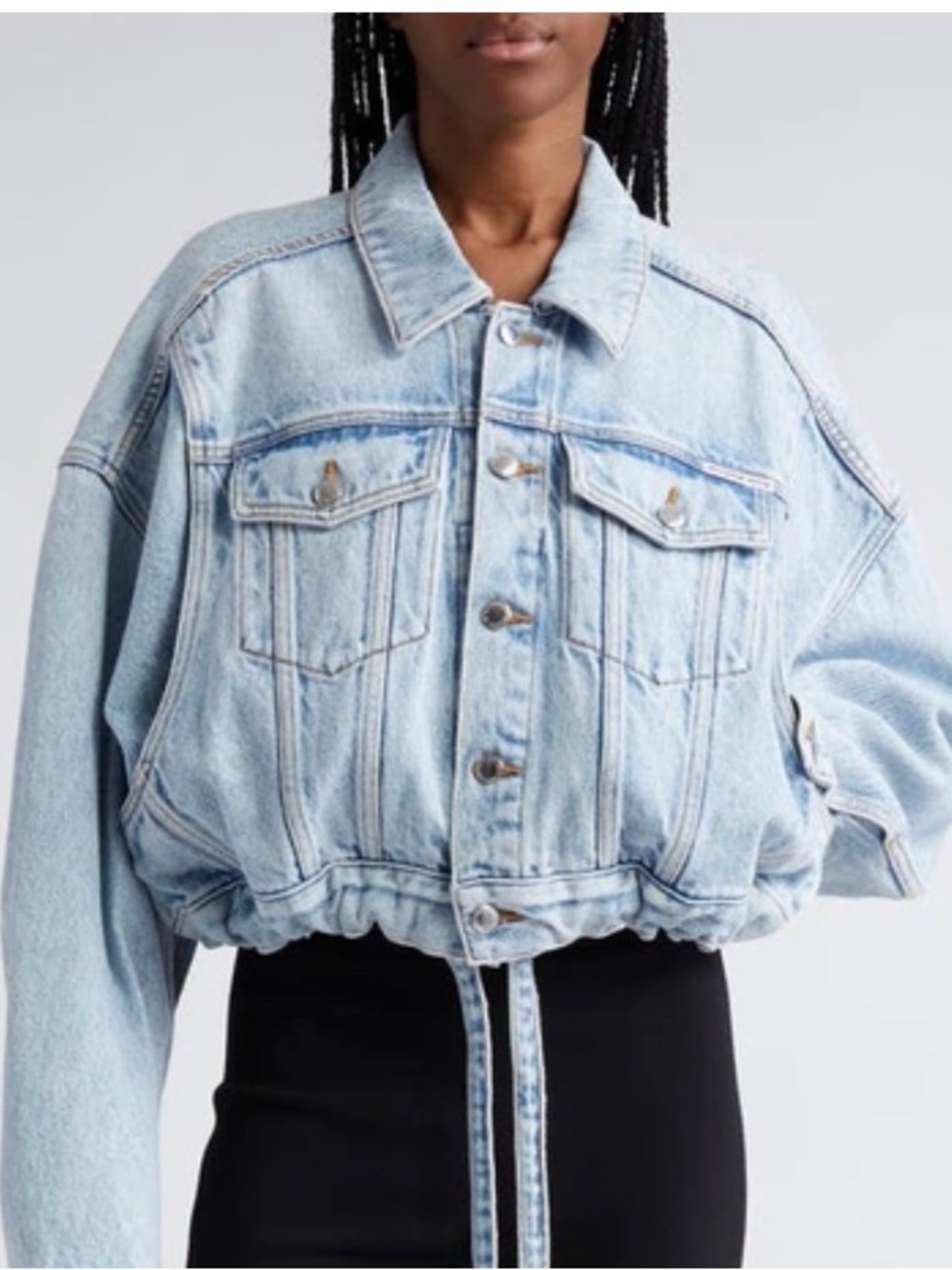 Alexander Wang Trucker Cropped Denim Jacket - Drawstring Hem